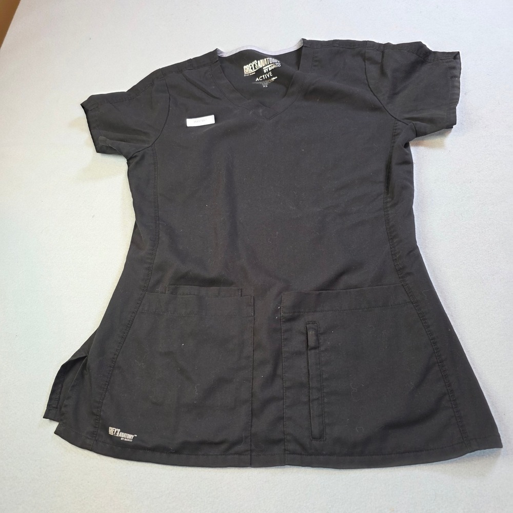 Greys Anatomy by Barco Active Black Scrub Top V-Neck XS 3-Pocket Medical Uniform